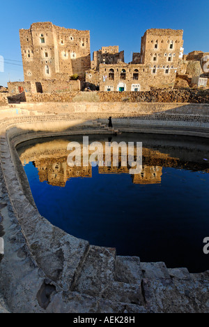 Historic cisterne in the mountain village Shaharah, Yemen Stock Photo