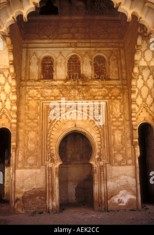 Stucco worked mihrab of the 12th century Tin Mal Mosque in Morocco Stock Photo