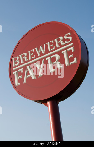Near Truro sign for Brewers Fayre pub restaurant located adjacent to Premier Travel Inn Stock Photo