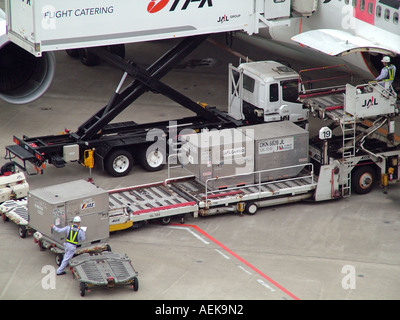Cargo loading on a  747 aircraft of JAL. Norita airport  Tokyo Japan Stock Photo