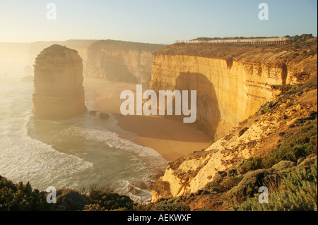 One of the Twelve Apostles and the viewing area at sunset near Port Campbell on the Great Ocean Road in Victoria Australia Stock Photo