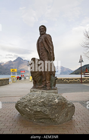 A bronze statue of William Gilbert Rees an explorer in Queenstown, New ...