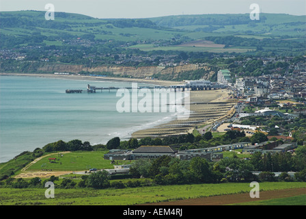 Sandown Bay from Bembridge Down, Isle of Wight. Stock Photo