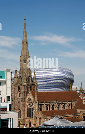 The Selfridges shop building at the Bullring Shopping Centre in Birmingham England UK St Martins church in the foreground Stock Photo