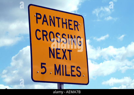 Panther crossing sign on the Tamiami Trail in the Everglades South Florida USA Stock Photo