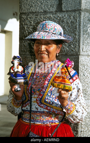 Lady selling colourful dolls, Plaza de Armas, Arequipa, Peru Stock Photo
