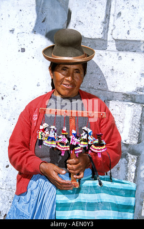 Lady selling colourful dolls, Arequipa, Peru Stock Photo