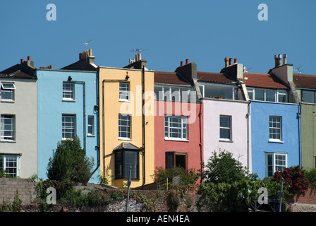 Bristol terraced colour washed dwellings overlooking the Baltic Wharf area of the Floating Harbour Stock Photo