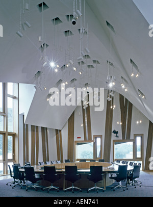 The Scottish Parliament, Edinburgh, Scotland. Committee room at the top of the office towers. Architect: EMBT-RMJM Stock Photo