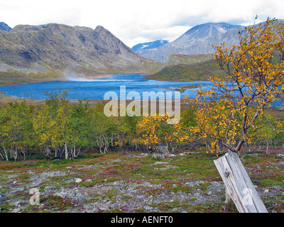 Wind playing over a lake in Jotunheimen during the turning of the seasons / Indian summer, Jotunheimen, Norway Stock Photo