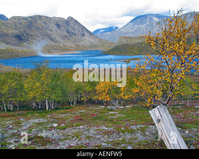 Wind playing over a lake in Jotunheimen during the turning of the seasons / Indian summer, Jotunheimen, Norway Stock Photo