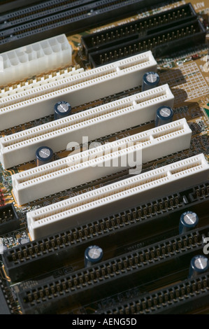 Slots for peripheral devices on a computer main board Stock Photo