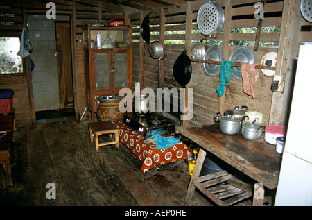 Kitchen in traditional style, Thai house of wooden construction, near Bangkok, Thailand Stock Photo