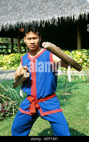 Martial arts performer posing, Riverside Rose Garden, Sampran Nakorn Pathom, near Bangkok, Thailand Stock Photo