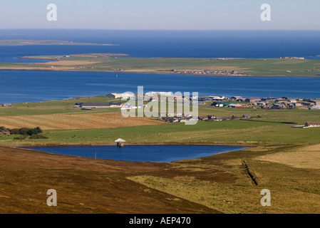 dh Wideforth Hill reservoir ST OLA ORKNEY Water storage lake Hatston industrial estate Kirkwall Bay Stock Photo