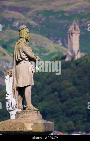 Robert the Bruce Monument at Stirling Castle with Wallace Monument in distance Stock Photo
