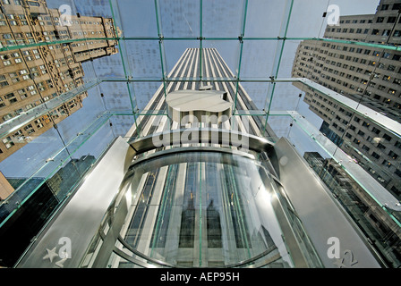 Glass staircase in Apple Store on Fifth Avenue, New York Stock Photo