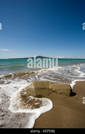 View of Rangitoto Island from Narrow Neck Beach, New Zealand Stock Photo