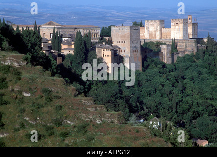 Granada, Alhambra, Blick vom Berg über den Generalife Stock Photo