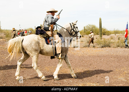 a mounted civil war re-enactor during the battle of Valverde Picacho Peak State Park Arizona March 2007 Stock Photo