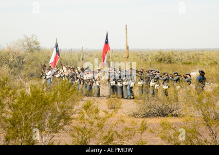 battle action during a civil war reenactment of the battle of Valverde at Picacho Peak State Park Arizona March 2007 Stock Photo