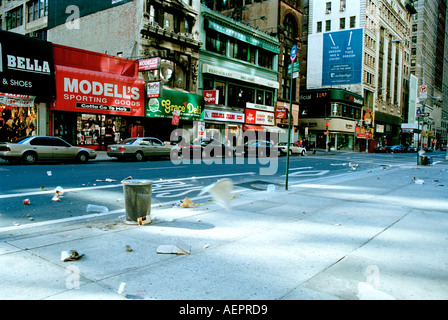 New York flying papers on windy street Stock Photo