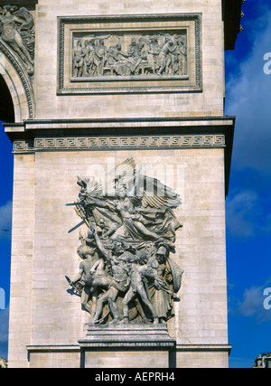 Paris France Arc De Triomphe  Close up of Detail Le Départ de 1792 - (La Marseillaise) Celebrating the Cause of the French First Republic During the 1 Stock Photo