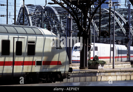 German Railways intercity express trains, Cologne, North Rhine Westphalia, Germany. Stock Photo