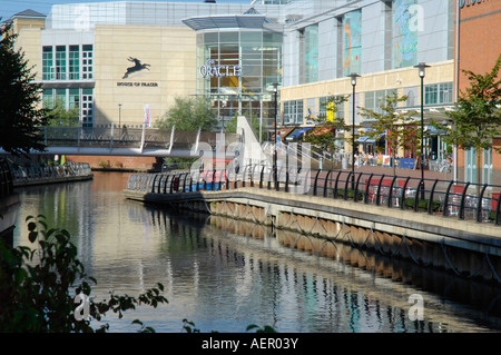 View of the Oracle Shopping Centre looking west along the Kennet and Avon Canal Reading Berkshire England Stock Photo