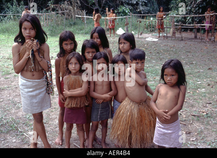 Children from the Yagua Tribe in the Amazon region of Peru Stock Photo