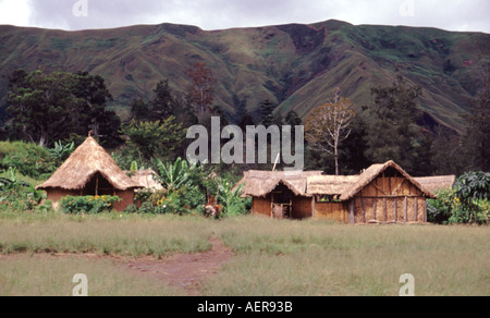 Small village in the Ramu Valley in the Highlands of Papua New Guinea Stock Photo