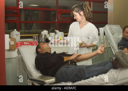 36 years old man is about to give blood in a hospital at Greece Stock Photo