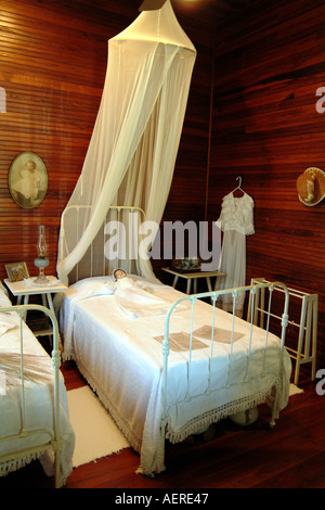 Sanibel Island Florida fl USA Historical Village and Museum bed with mosquito net Stock Photo