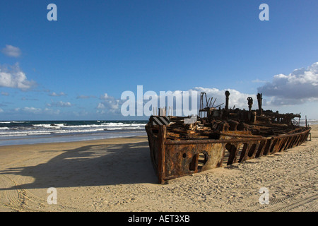 The wreck of the Maheno on Seventy Five Mile beach Fraser Island Queensland Australia Stock Photo