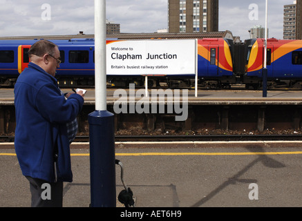 Trainspotting at Clapham Junction train station in London, UK Stock Photo