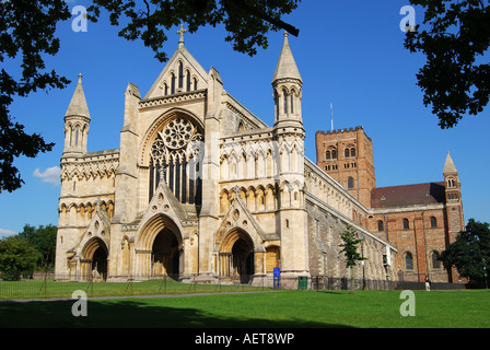 West End, Norman Cathedral & Abbey Church tower, St.Albans, Hertfordshire, England, United Kingdom Stock Photo