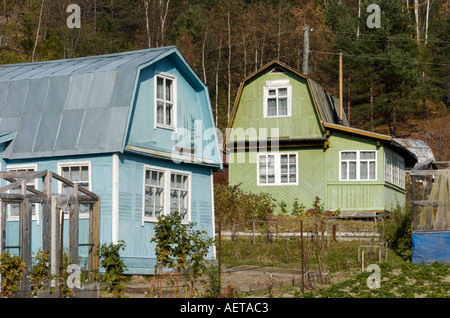 Traditional Russian dachas in the countryside of Sakhalin Island in ...