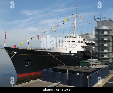 The Royal Yacht Britannia moored outside Ocean Terminal, Leith, Edinburgh, Scotland, UK. Stock Photo