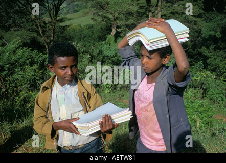 Two boys in Oromo country Bako region Shoa state Ethiopia Africa Stock Photo