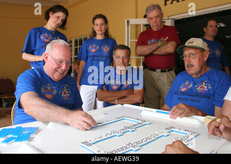 Florida Key Biscayne,St. Agnes Church,Betancourt Family Reunion,Cuban,Hispanic Latin Latino ethnic immigrant immigrants minority,dominos,game,visitors Stock Photo