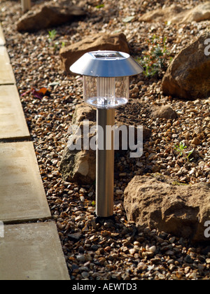 Solar powerd lighting used at the edge of pathways to light the way Stock Photo