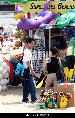 A beach stall selling buckets and spades to the vacationers Stock Photo