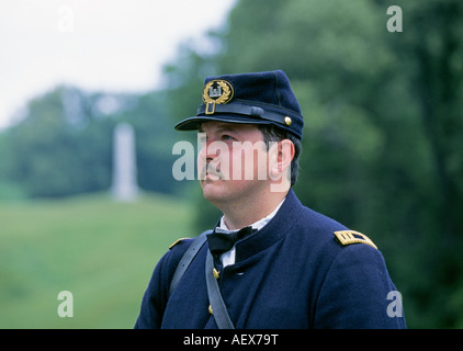 A reenactor dressed as a Union Soldier from the Civil War, Vicksburg, Virginia, Vicksburg National Military Park. Stock Photo