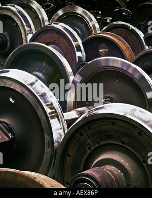 railway wheels awaiting repair Stock Photo