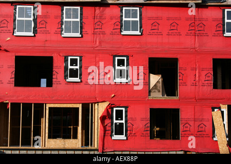 Wooden framed building being built in Bushmills, County Antrim, Northern Ireland Stock Photo