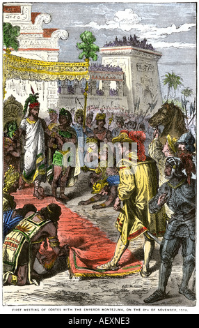 Aztec Emperor Montezuma II. Hand-colored Woodcut Stock Photo - Alamy