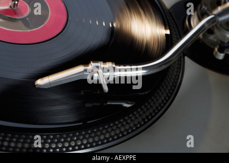 Closeup of a turntable and record Stock Photo