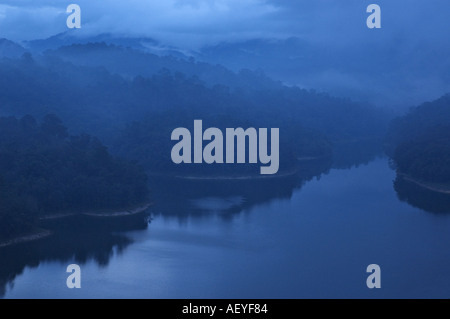 Dawn view of Klang Gates dam from Bukit Tabur quartz rock ridge in Malaysia Stock Photo