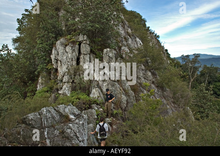Hiking up the Bukit Tabur quartz rock ridge in Malaysia Stock Photo