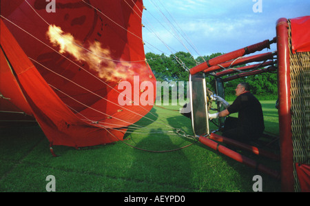 Virgin Hot air balloon inflation Brentwood Essex England UK Stock Photo